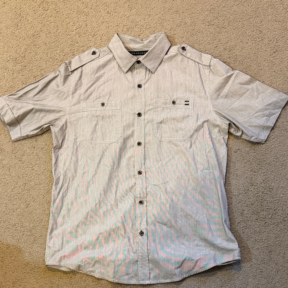 Sean John Light Gray Casual Button-Down Shirt